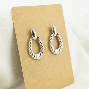 Silver Post and Dangle Earrings 90s Hoop Style